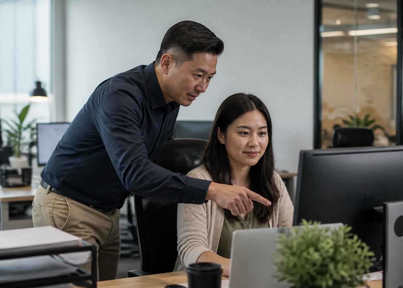 Team manager coaching an insurance support professional