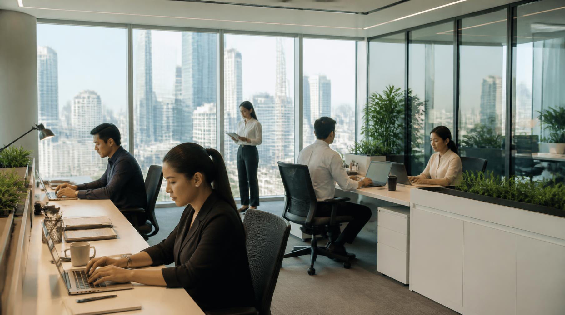 Insurance support professionals working in a modern office